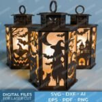 Pumpkin Witch Lantern SVG | Laser Cut